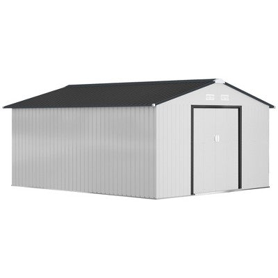 Large Metal Storage Shed with Sliding Doors and Vents