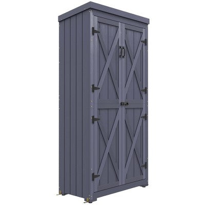 Outdoor Wooden Storage Cabinet with Metal Roof, Grey