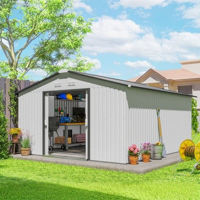 Large Metal Storage Shed with Sliding Doors and Vents