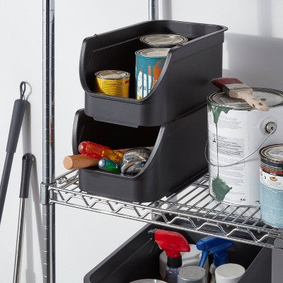 Small Open-Front Stackable Bin, 8.4 L Black
