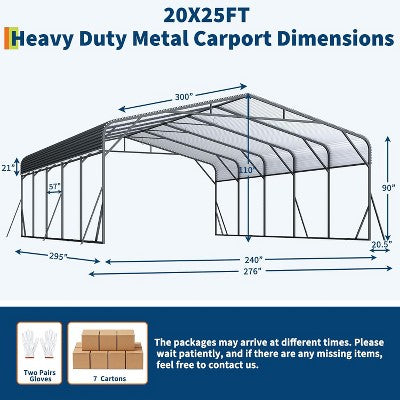 6.1 x 7.6 m Steel Roof Carport with Base
