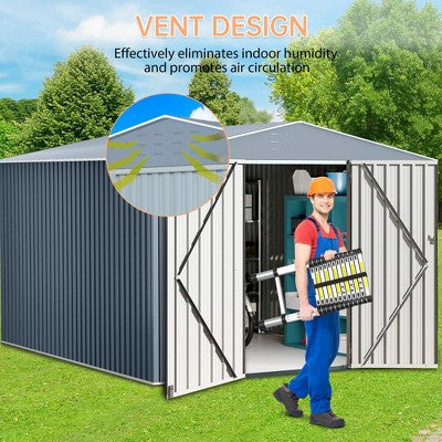 2.4 x 3.7 m Metal Tool Shed with Vents