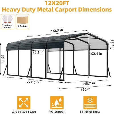 3.7 x 6.1 m Steel Roof Carport for SUVs