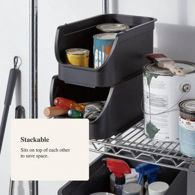 Small Open-Front Stackable Bin, 8.4 L Black