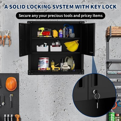 Wall-Mounted Lockable Steel Cabinet with Adjustable Shelves