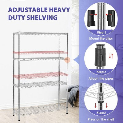 Adjustable Wire Shelving Unit, 140 cm Tall Chrome